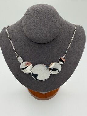 Silver 925 Disc Statement Necklace - 16-18 inches adjustable Women Jewelry